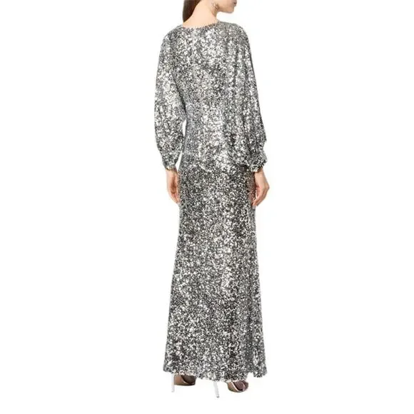 Sachin + Babi Size 2 NWD Sequin Gabby Glitter Long Sleeve V Neck Gown NWT Flaw - Picture 3 of 11
